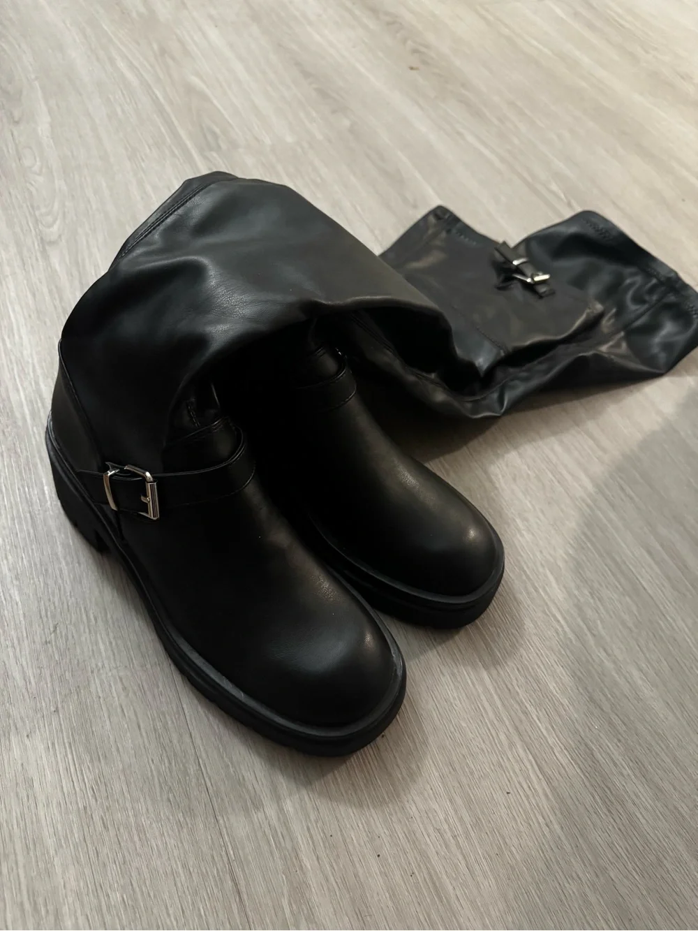 Black Womens Tall Buckle Boots